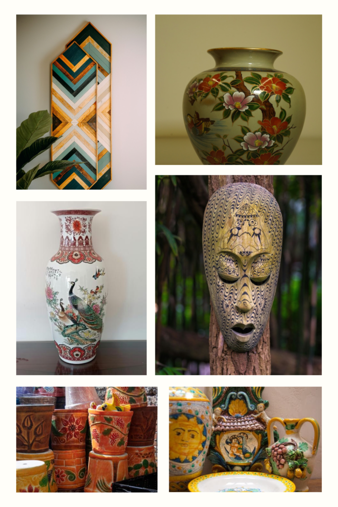 Global inspired decorative accents and sculptural pieces - maximalist eclectic home decor ideas 